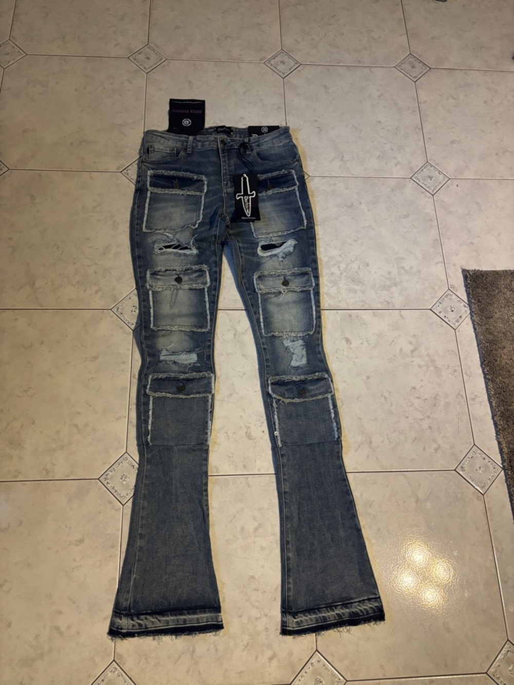 Stacked Doctrine Front Pockets with Lids Men's Blue Super Slim Jeans